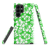 Lime Green and White Hawaiian Flowers Tough Case for Samsung® Galaxy Phone