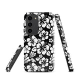 Black and White Hawaiian Flowers Tough Case for Samsung® Galaxy Phone