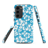 Aqua Blue and White Hawaiian Flowers Tough Case for Samsung® Galaxy Phone