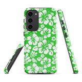 Lime Green and White Hawaiian Flowers Tough Case for Samsung® Galaxy Phone