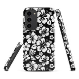 Black and White Hawaiian Flowers Tough Case for Samsung® Galaxy Phone