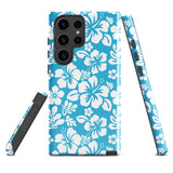 Aqua Blue and White Hawaiian Flowers Tough Case for Samsung® Galaxy Phone