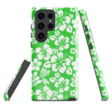 Lime Green and White Hawaiian Flowers Tough Case for Samsung® Galaxy Phone