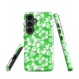 Lime Green and White Hawaiian Flowers Tough Case for Samsung® Galaxy Phone