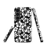 Black and White Hawaiian Flowers Tough Case for Samsung® Galaxy Phone