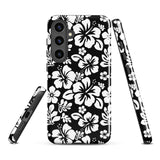 Black and White Hawaiian Flowers Tough Case for Samsung® Galaxy Phone