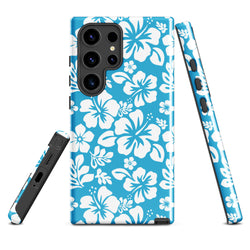 Aqua Blue and White Hawaiian Flowers Tough Case for Samsung Galaxy Phone