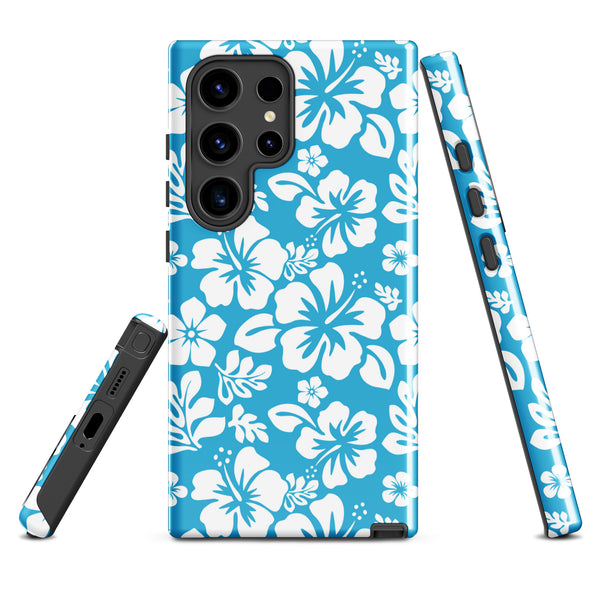 Aqua Blue and White Hawaiian Flowers Tough Case for Samsung Galaxy Phone