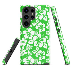 Lime Green and White Hawaiian Flowers Tough Case for Samsung Galaxy Phone