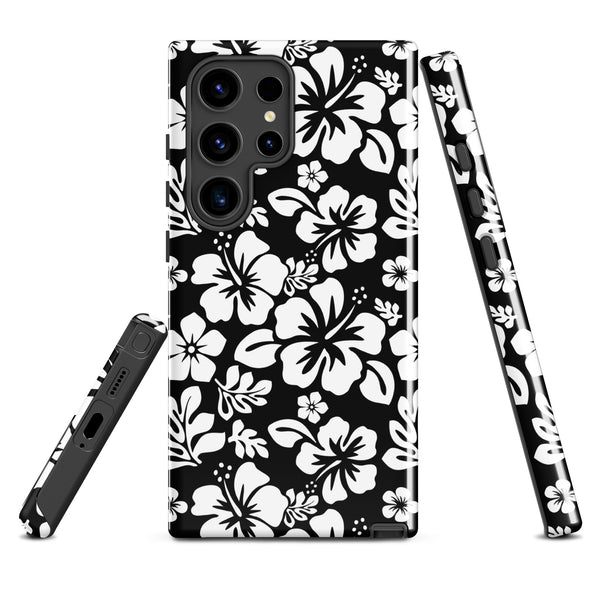 Black and White Hawaiian Flowers Tough Case for Samsung Galaxy Phone