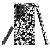 Black and White Hawaiian Flowers Tough Case for Samsung® Galaxy Phone