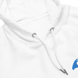 White Organic Cotton Raglan Hoodie with Extremely Stoked Aqua Epic Wave Logo