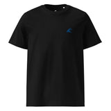 Black Organic Cotton T-Shirt with Royal Blue Extremely Stoked Epic Wave Logo (Embroidered) - Extremely Stoked