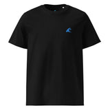 Black Organic Cotton T-Shirt with Aqua Blue Extremely Stoked Epic Wave Logo (Embroidered) - Extremely Stoked