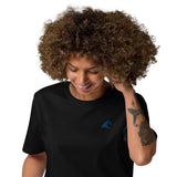 Black Organic Cotton T-Shirt with Royal Blue Extremely Stoked Epic Wave Logo (Embroidered) - Extremely Stoked