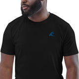 Black Organic Cotton T-Shirt with Royal Blue Extremely Stoked Epic Wave Logo (Embroidered) - Extremely Stoked