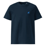 Navy Blue Organic Cotton T-Shirt with Aqua Extremely Stoked Epic Wave Logo (Embroidered) - Extremely Stoked