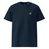 Navy Blue Organic Cotton T-Shirt with Gold Extremely Stoked Epic Wave Logo (Embroidered) - Extremely Stoked