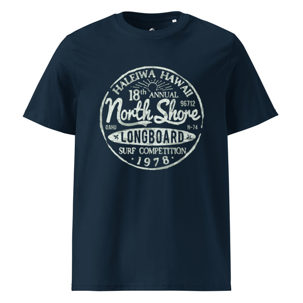 Vintage North Shore Haleiwa, Hawaii Navy Blue Organic Cotton T-Shirt - Eco Apparel by Extremely Stoked®