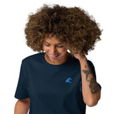 Navy Blue Organic Cotton T-Shirt with Aqua Extremely Stoked Epic Wave Logo (Embroidered) - Extremely Stoked