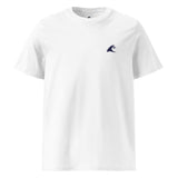 White Organic Cotton T-Shirt with Navy Blue Extremely Stoked Epic Wave Logo (Embroidered) - Extremely Stoked