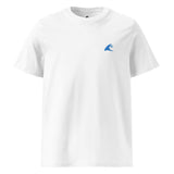 White Organic Cotton T-Shirt with Aqua Blue Extremely Stoked Epic Wave Logo (Embroidered) - Extremely Stoked