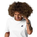 White Organic Cotton T-Shirt with Navy Blue Extremely Stoked Epic Wave Logo (Embroidered) - Extremely Stoked