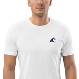 White Organic Cotton T-Shirt with Navy Blue Extremely Stoked Epic Wave Logo (Embroidered) - Extremely Stoked