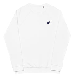 White Organic Raglan Sweatshirt with Extremely Stoked Epic Wave Logo