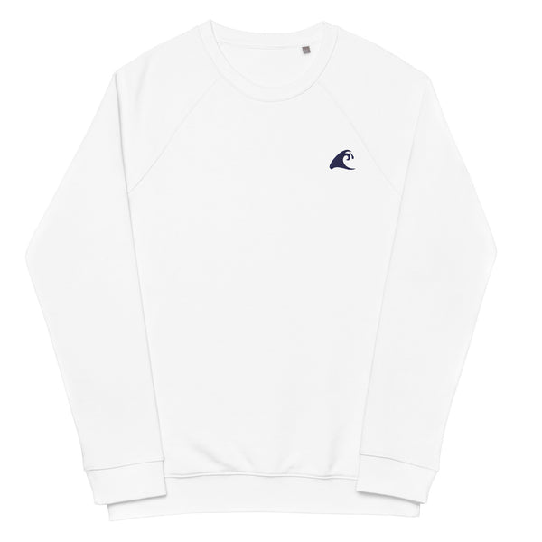 White Organic Raglan Sweatshirt with Extremely Stoked Epic Wave Logo