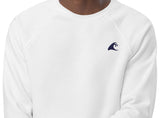 White Organic Raglan Sweatshirt with Extremely Stoked Epic Wave Logo