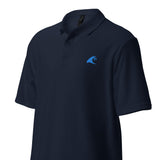 Navy Blue Cotton Polo Shirt with Extremely Stoked Aqua Blue Epic Wave Logo - Extremely Stoked