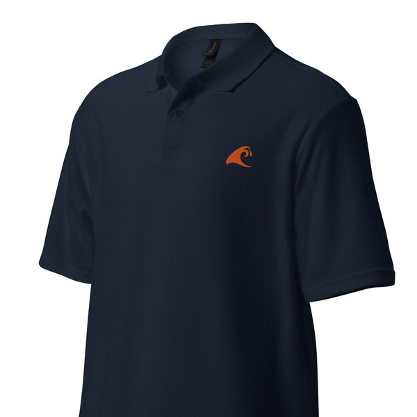 Navy Blue Cotton Polo Shirt with Extremely Stoked Orange Epic Wave Logo - Extremely Stoked