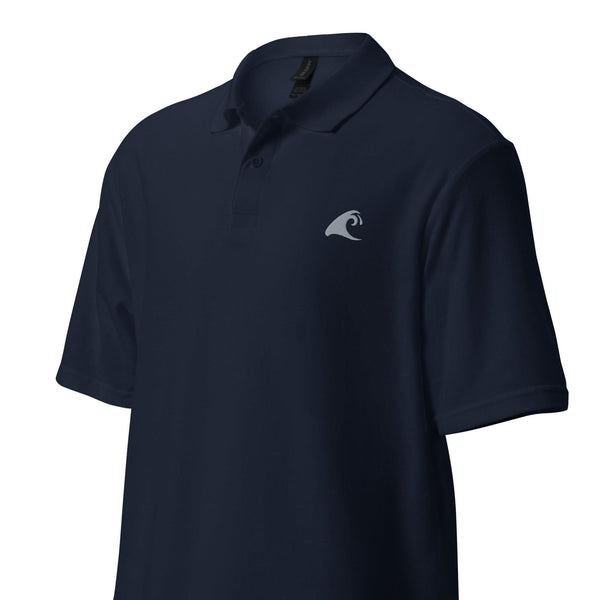 Navy Blue Cotton Polo Shirt with Extremely Stoked Grey Epic Wave Logo - Extremely Stoked
