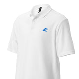 White Cotton Polo Shirt with Extremely Stoked Aqua Blue Epic Wave Logo