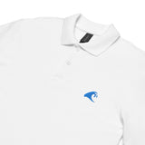 White Cotton Polo Shirt with Extremely Stoked Aqua Blue Epic Wave Logo