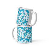 White and Aqua Blue Hawaiian Flowers Coffee Mug
