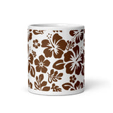 Brown and White Hawaiian Flowers Coffee Mug
