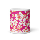 White and Orange Hawaiian Flowers on Hot Pink Coffee Mug - Extremely Stoked