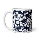 Navy Blue and White Hawaiian Flowers Coffee Mug