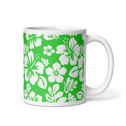Lime Green and White Hawaiian Flowers Coffee Mug