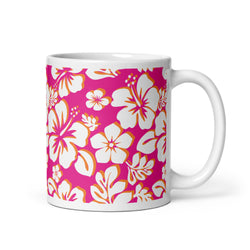 White and Orange Hawaiian Flowers on Hot Pink Coffee Mug