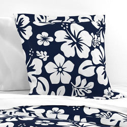White Hawaiian Hibiscus Flowers on Navy Blue Euro Pillow Sham - Extremely Stoked