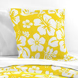 White Hawaiian Hibiscus Flowers on Yellow Euro Pillow Sham - Extremely Stoked