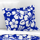 White Hawaiian Hibiscus Flowers on Royal Blue Pillow Sham