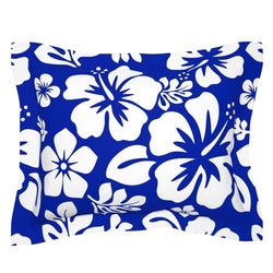 White Hawaiian Hibiscus Flowers on Royal Blue Pillow Sham