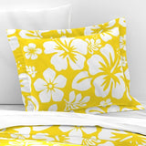 White Hawaiian Hibiscus Flowers on Yellow Pillow Sham - Extremely Stoked