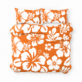 Orange & White Hawaiian Flowers Duvet Cover – Large Scale – Extremely Stoked® Eco Luxe Beach Bedding
