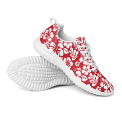 Women’s Red and White Hawaiian Flowers Athletic Shoes