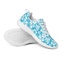 Women’s Aqua Blue and White Hawaiian Flowers Athletic Shoes